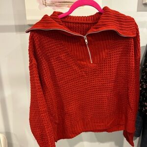 Red knit quarter zip